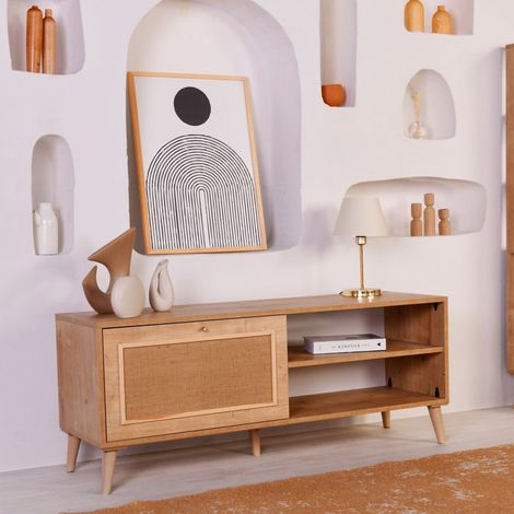 Mobile Porta tv Pesio, un Ripiano, Apertura a Ribalta, Un'anta, 138x41x55h cm Marrone Rovere (1/5)