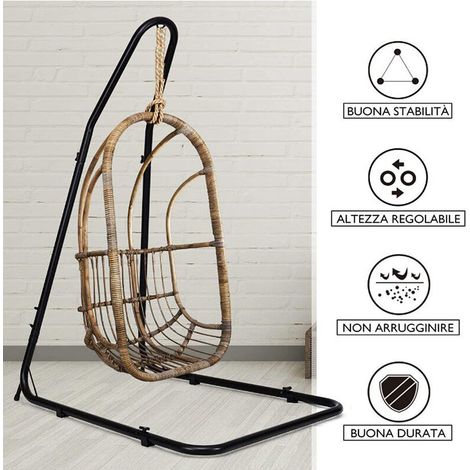 Support de Chaise Suspendue en Métal Fauteuil Suspendue sur Pied Hamac Support, Réglable en Hauteur (200-250) cm, pour Jardin Balcon Chambre, Charge max. de 150 kg(Chaise & Hamac Non Inclus), Noir (1/5)