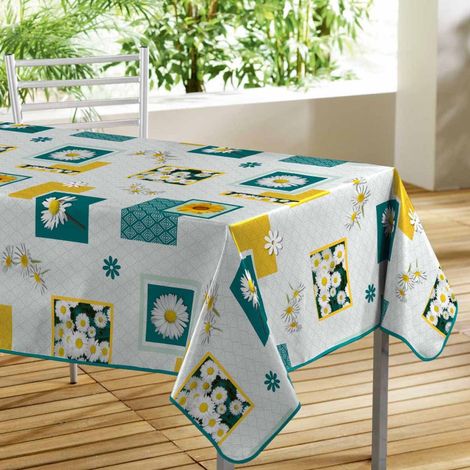 Nappe Toile Cirée "Bouton d'Or" 140x300cm Bleu (1/2)