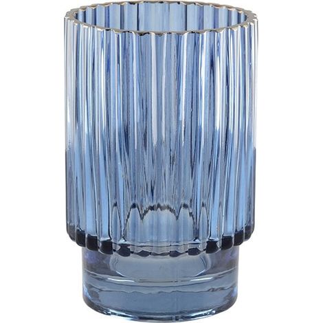 Vase Rond en Verre Bleu Foncé avec Bord Doré pour Décoration Intérieure H 15 cm - PANGIVO (1/3)