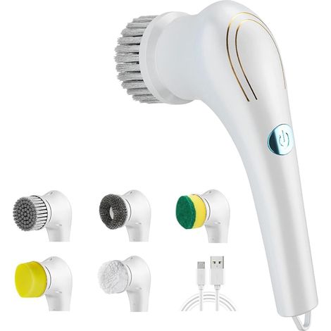 Brosse de Nettoyage Électrique sans Fil, Handheld Spin Scrubbe, Brosse Nettoyage Electrique avec 5 Têtes de Brosse, pour Baignoire, Cuisine, Carrelage, Fenêtre, Vaisselle (1/5)