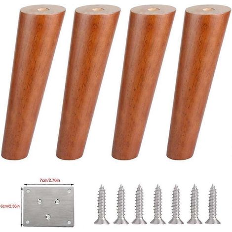 Möbelbeine aus Holz, 4er-Set, runde Sofafüße aus massivem Gummibaumholz, schräge Kegel-Ersatzbeine für Küchentische, Bett- und Kleiderschrankfüße – 25 cm (9,8 Zoll)