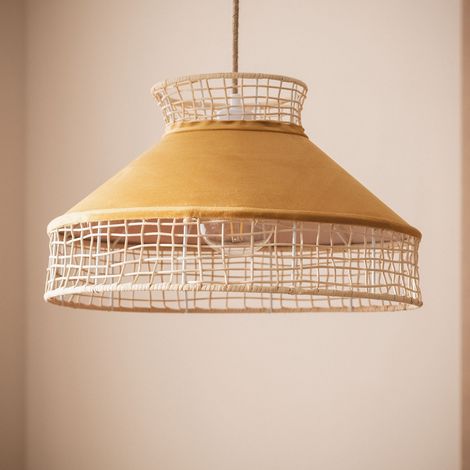 Lampada a Sospensione Rattan e Tessuto Longoria Arancione (1/5)