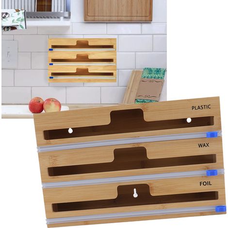 Distributeur d'emballage avec coupe-papier aluminium et film étirable, boîte de rangement murale pour tiroir de cuisine (1/5)