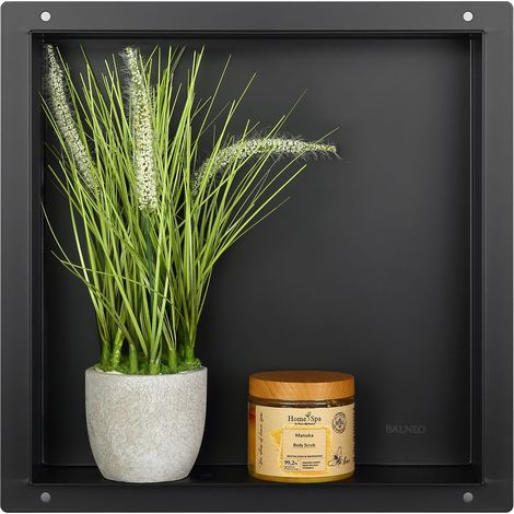 BALNEO - niche murale 30x30x10 cm noire en acier inoxydable WALL-BOX NO RIM - étagère murale encastrée sans cadre (1/4)