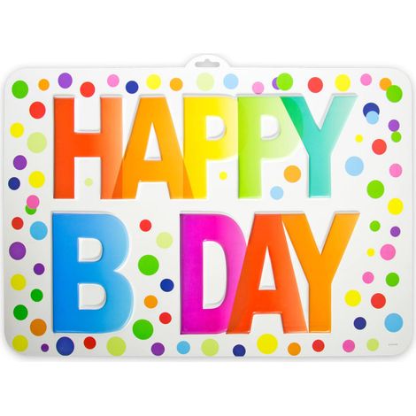Plaque de porte Happy Bday à pois - 52x38 cm