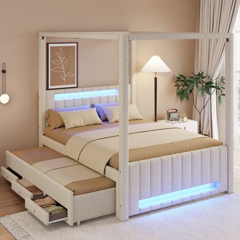 Letto matrimoniale a baldacchino con LED 140x200 OKMYHOME (1/5)