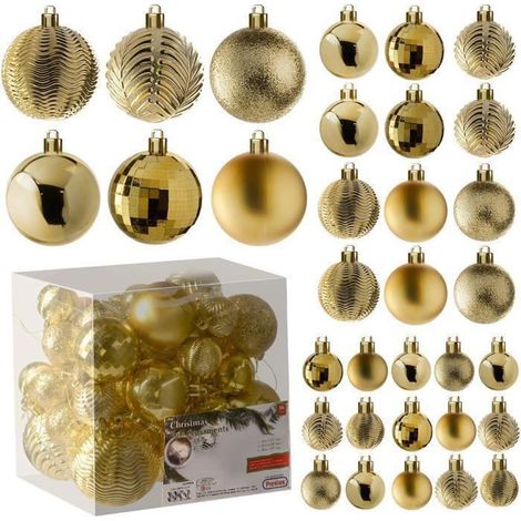 Boules de Noël dorées - KAGOLOW - Lot de 36 pièces - 18 petites 40 mm - 12 moyennes 60 mm - 6 grandes 80 mm (1/4)