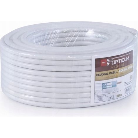 Cable coaxial RG6 AX2S-48 de 30 m y 90 dB para TV SAT DVB-T, color blanco. (1/4)