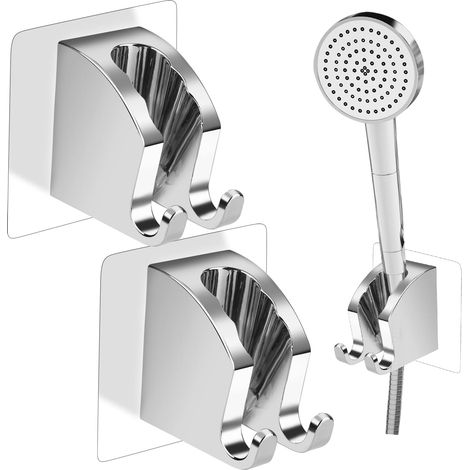 Set mit 2 bohrfreien Duschkopfhalterungen – Zinklegierung – Verstellbar – Wandmontage – Starker Halt – Wasserdicht (1/5)