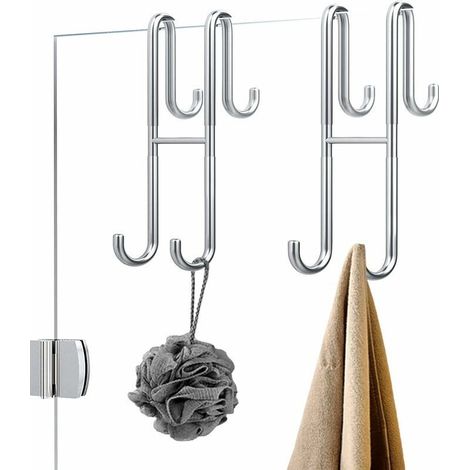 rochet de douche sans perçage, crochet pour paroi de douche avec protection en caoutchouc, support pour raclette de douche, serviettes pour salle de bain, sans cadre, acier inoxydable, (1/5)