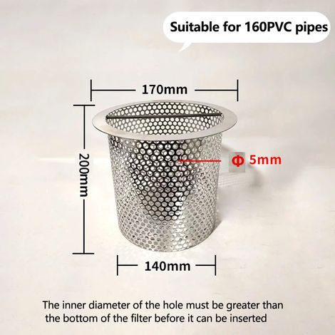(160-20) Grande bonde de fond de baignoire extérieure en acier inoxydable, filtre à tamis épais soudé manuellement, sur mesure. (1/4)