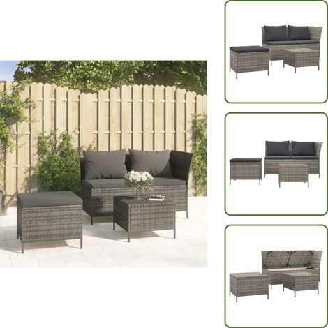 The Living Store Set Divani da Giardino 3 pz con Cuscini in Polyrattan Grigio - Divano angolare