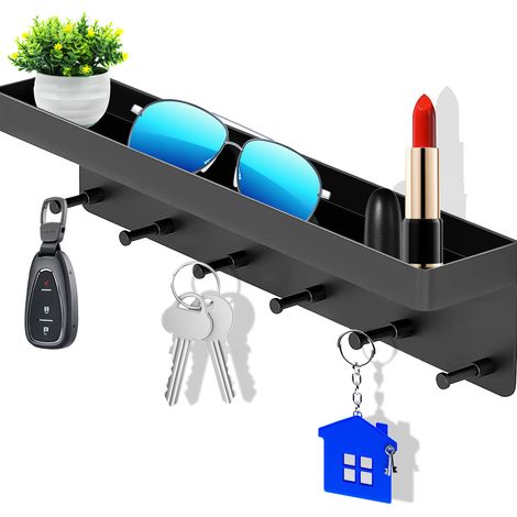 llavero de pared, 6 ganchos, estante superior, metal resistente, para entrada, cocina, baño. (1/5)