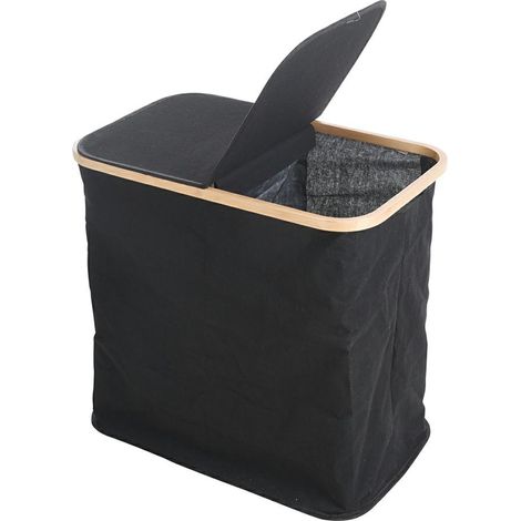 Cesto de ropa de dos compartimentos, negro (1/4)