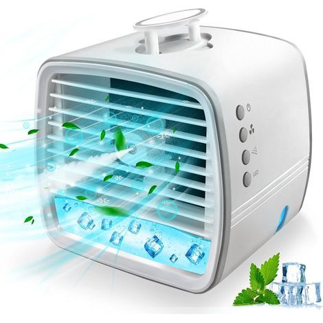 Portable Air Cooler 4-In-1 Mobile Air Conditioner, Air Cooling Fan and Humidifier, 7 Colors LED Night Lights with 3 Fan Speeds Personal Evaporative Coolers, USB Mini Air Conditioning for Home Office (1/5)