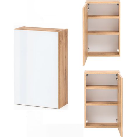 Badmöbel Hängeschrank HEERLEN-03 in Wotaneiche Nb. mit Glasfront weiß, B/H/T: ca. 40/64/20 cm (1/5)