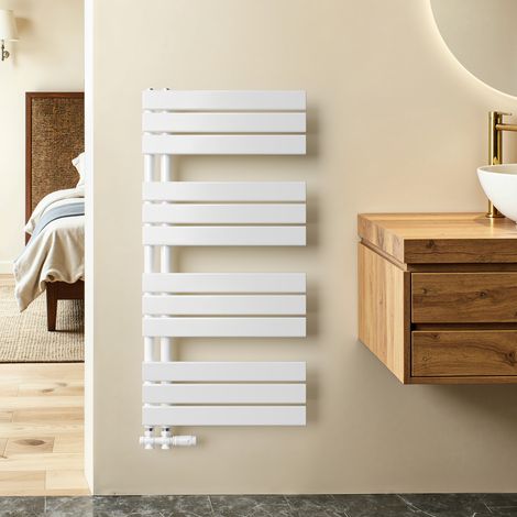 Sèche-serviettes eau chaude 529W Lateral connection Tube plat Sans vanne Blanc 1041×500mm S’AFIELINA