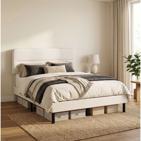 Lit rembourré 140/200 cm beige avec tête de lit réglable et sommier à lattes (1/5)