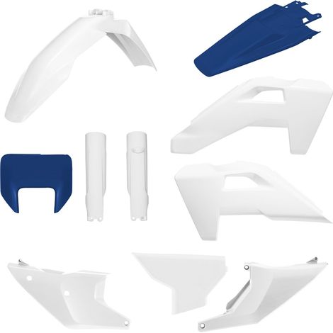 KIT DI PLASTICHE POLISPORT (KIT COMPLETO) HUSQVARNA TE/FE '26 INCLUDE COPERTURA FARO (8681500004) E COPERTURE AMMORTIZZATORI (8352500001) COLORE BIANCO BLU OEM