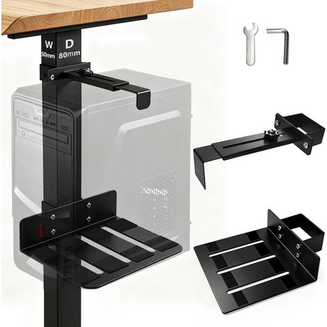 PC Halterung unter Schreibtisch, verstellbare bohrfreie CPU Halterung für höhenverstellbare Schreibtische, nur für 80 × 50 mm Tischbeine, belastbar bis 18 kg, einfache Montage (1/5)