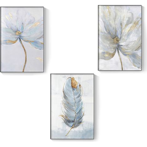 Lot de 3 tableaux fleurs scandinaves – Toile lin 30x40 cm – Impression moderne sans cadre pour salon – Décoration artistique (1/5)