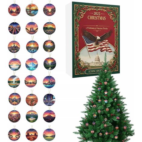 Calendrier de l'Avent Pendentif 2D en acrylique 24 jours de Noël, calendrier festif avec monuments américains comme bijoux Pour enfants, adultes et collectionneurs, polyvalent pour porte (1/5)