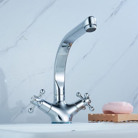 Grifo de lavabo retro de dos mangos, grifo de lavabo, grifo mezclador de baño (1/5)