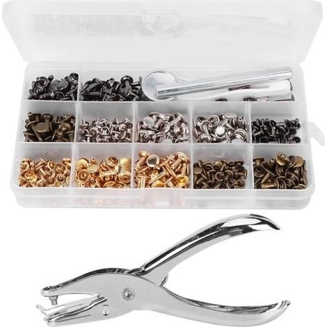 Kit de pinces à rivets double face - MARQUE - 240 Sets - Fer haute résistance - Pour ceintures et vêtements (1/3)