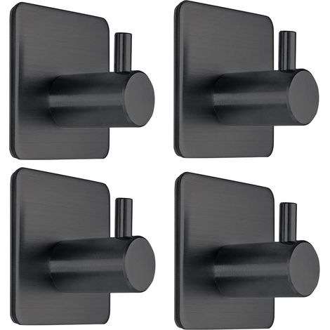 Ganci - neri - ganci autoadesivi super resistenti - Opaco - gancio per appendere in bagno - gancio autoadesivo per WC da 5 a 8 kg confezione da 4 - ganci autoadesivi (1/4)
