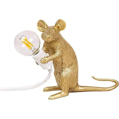Tischleuchte in Mausform aus Kunstharz, Schlafzimmerdekoration, Nachttischlampe, Haushaltsleuchte, Gold, britischer Stecker