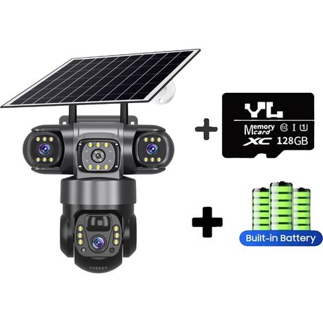 Cámara IP, diseño de tres lentes, alimentación solar, cámara 4G, tarjeta de 128 GB (1/2)