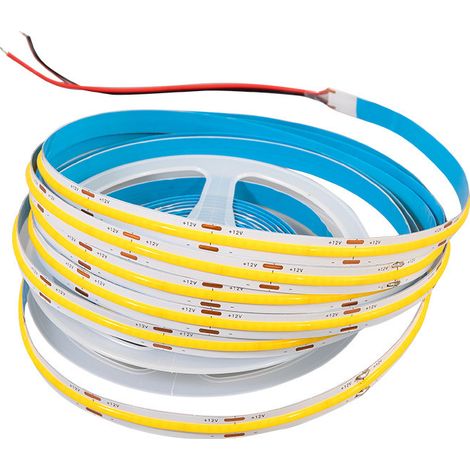 Sysled – Ruban LED COB 12V jaune or 5 mètres – 480 LED au mètre – Dimmable – 960 lumens – Transformateur inclus – Éclairage décoratif et fonctionnel (1/4)