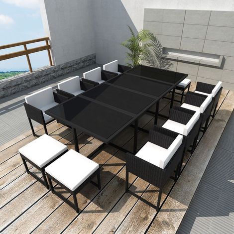 Salon de jardin 13 pcs,Mobilier de terrasse,Table et Chaise pour Relax avec coussins Résine tressée Noir -YZ888446 (1/5)