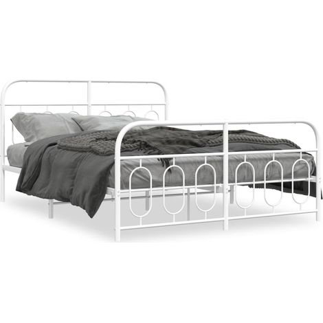 Lit Double - Lit Contemporain - Cadre de lit métal et pied de lit blanc 140x190 cm fr30103 (1/5)