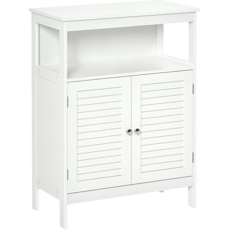 Meuble de salle de bain étanche blanc MDF avec 2 étagères et armoire, résistant à l’humidité pour rangement optimal. (148 caractères) (1/5)