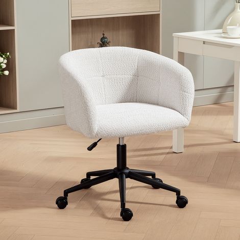 Chaise de bureau rembourrée avec housse moelleux - crème+noir - chaise de bureau roulante - base en acier - design de baignoire - Pratique