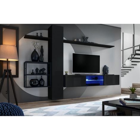 Ensemble meuble TV mural Switch Met V - L 270 x P 40 x H 180 cm - Noir - Livraison gratuite