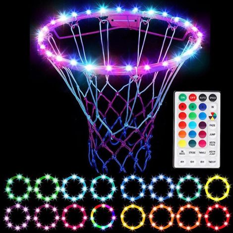 Lumière LED pour Panier de Basket avec Télécommande, 16 Couleurs, 4 Modes, Étanche, pour Entraînement Nocturne Extérieur