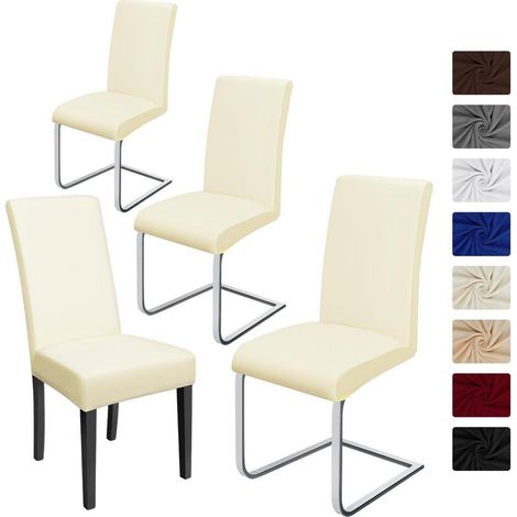 Stuhlhussen 4 Stück, bi-elastisch, pflegeleicht, für Küche & Esszimmer, Creme-beige (1/5)