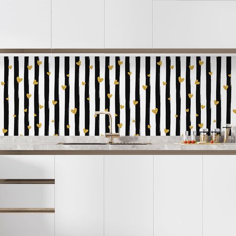 Crédence adhésive cuisine - Coeurs Rayures - 60x60 cm - Adhésif MAT (1/5)