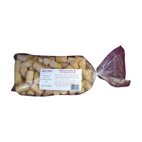 Tapón de corcho sellado, categoría 5, cilíndrico, 100 piezas, 24 x 38