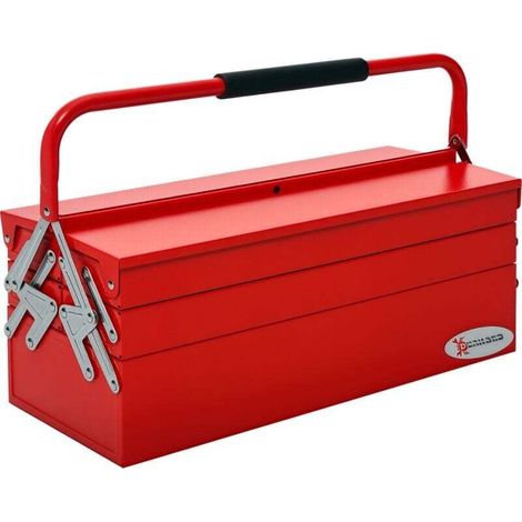 Boite à outils métallique - coffret à outils - caisse à outils 3 niveaux 5 plateaux rétractables - tôle acier rouge (1/4)