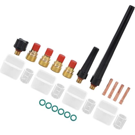 Kit 21 pièces torche TIG WP-9/20/25, pinces verres coupelles bouchons arrière, accessoires soudure 300A, jeu complet chalumeau. (1/5)