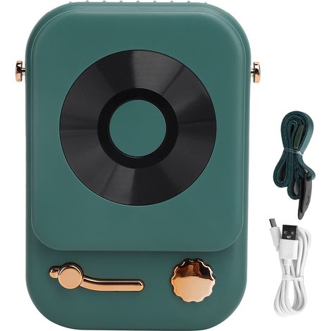 Ventilateur de bureau portable avec collier, 3 vitesses réglables, vert et léger (1/5)