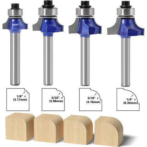 4PCS Fraise à Arrondir à Bois Carbure Routeur Fraise à arrondir Carbure Queue 6mm Fraises Rondes Routeur Bits Bois Outils Carpenter (1/5)