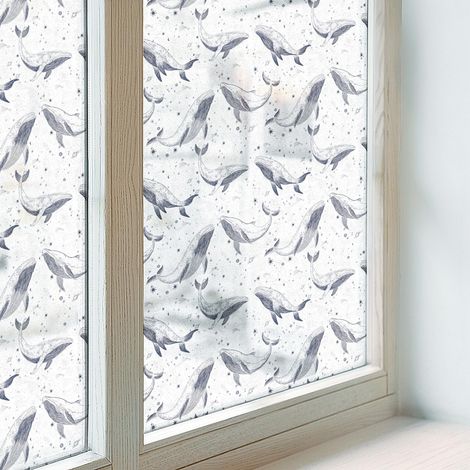 Sichtschutzfolie 200x116 cm Selbstklebend Milchglas Dekorfolie Dekorativ Sichtschutz Fenster Folie für Schlafzimmer PVC Blickdicht Meerestiere