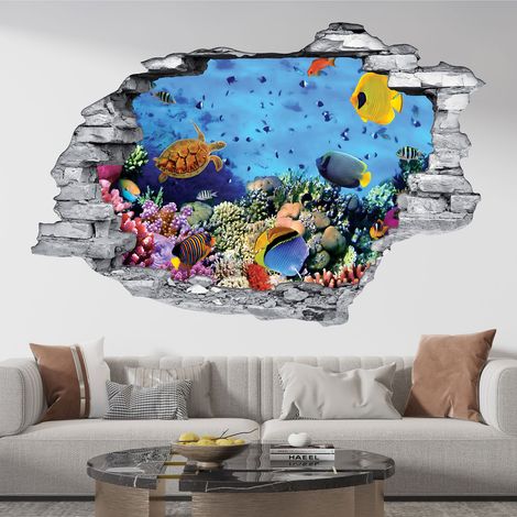 Stickers Trompe l'oeil trou dans le mur - Océan - 30 x 45 cm - Pierres grises (1/5)