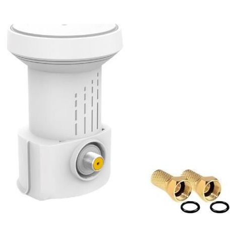 LNB Single Tête Parabole Universelle 0,1 dB Full HD 1080p 4K Ultra HD + 2 Fiches F Or