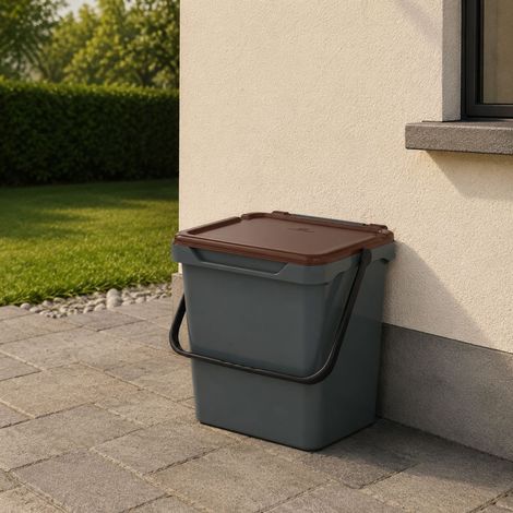 Dmora Papelera de polipropileno para colección separada, contenedor de residuos 30L, 100% Made in Italy, 40x31h39 cm, color marrón, con embalaje reforzado (1/5)